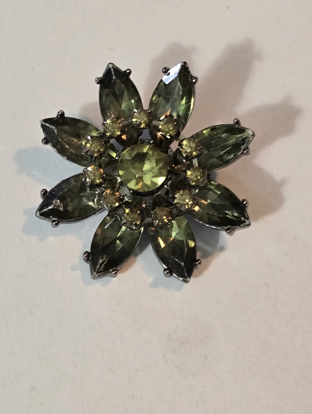 Olive green marquise-cut petals Vintage Brooch cluster